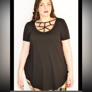 Tough Luv Black criss cross studded top size medium